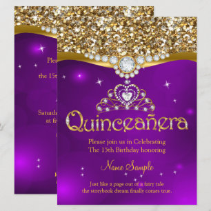 Quinceanera 15th Birthday Purple Glitter Gold Invitation