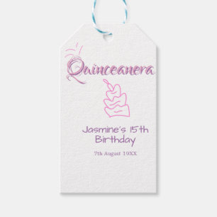 quinceanera 15th birthday purple pink birthday cak gift tags