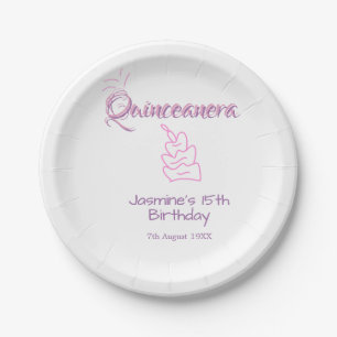 quinceanera 15th birthday purple pink birthday cak paper plate