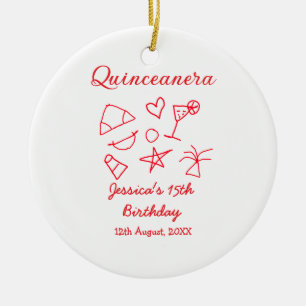Quinceanera 15th birthday red beach party tree sun ceramic ornament