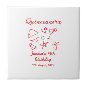 Quinceanera 15th birthday red beach party tree sun ceramic tile