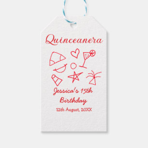 Quinceanera 15th birthday red beach party tree sun gift tags