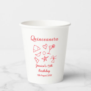 Quinceanera 15th birthday red beach party tree sun paper cups