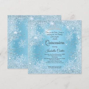Quinceanera 15th Blue Snowflake Winter Birthday Invitation