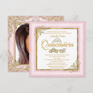 Quinceanera 15th Blush Pink Photo Carriage Invitation