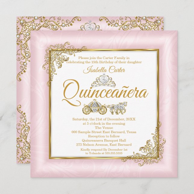Quinceanera 15th Blush Pink Photo Carriage Invitation (Front/Back)