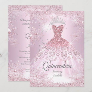 Quinceanera 15th blush pink Snowflake Winter Dress Invitation