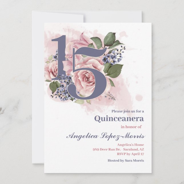 Quinceañera 15th Chic Floral Invitation (Front)