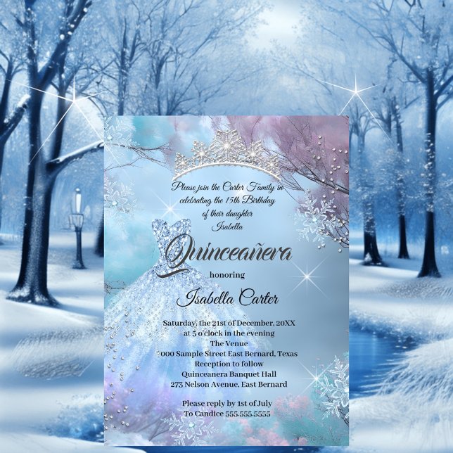 Quinceanera 15th Cinderella Blue purple pink Invitation (Creator Uploaded)