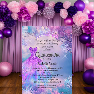 Quinceanera 15th Cinderella Purple Teal Blue Invitation