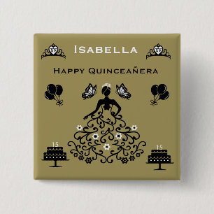 Quinceanera 15th Crown Party 15 Cm Square Badge
