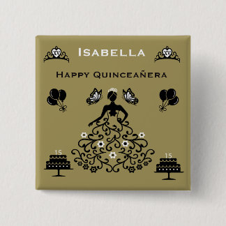 Quinceanera 15th Crown Party 15 Cm Square Badge