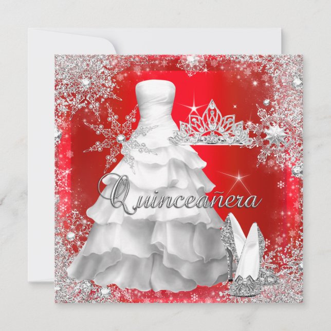 Quinceanera 15th Hot Red Silver Birthday Invitation (Front)