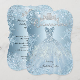 Quinceanera 15th Icy Blue Winter wonderland Dress Invitation