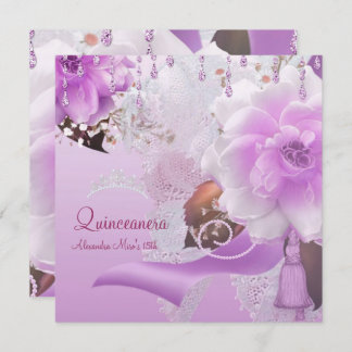 Quinceanera 15th Lilac Pink Floral White Invitation