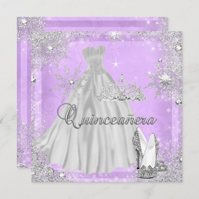 Quinceanera 15th Lilac Silver Birthday Party Invitation (Front/Back)