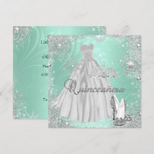 Quinceanera 15th Mint Silver Birthday Party Invitation