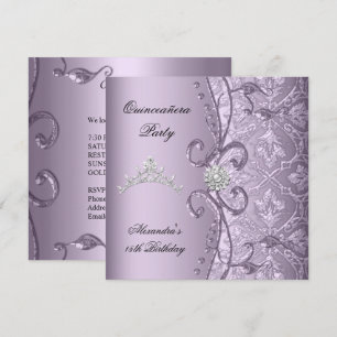 Quinceanera 15th Party Damask Lilac Jewel Image Invitation