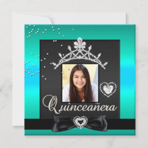 Quinceanera 15th Party Teal Silver Black Invitation