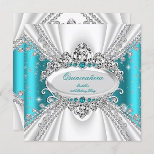Quinceanera 15th Princess Teal Tiara Diamonds Invitation
