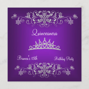 Quinceanera 15th Purple Black Diamond Tiara Invitation