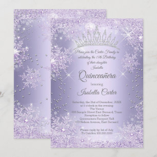 Quinceanera 15th Purple Lilac Snowflake Winter Invitation