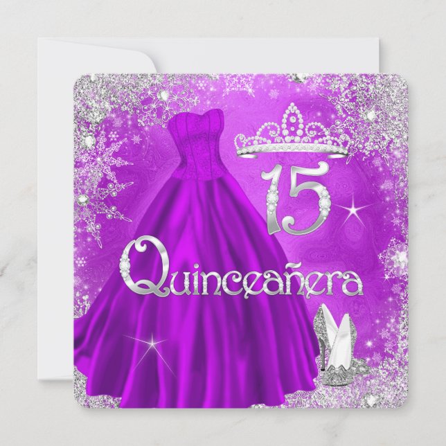 Quinceanera 15th Purple Silver Snowflakes Party 2 Invitation (Front)