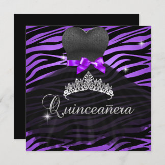 Quinceanera 15th Purple Tiara Zebra Dress Invitation