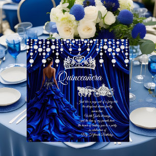 Quinceanera 15th Royal Blue Carriage Tiara Invitation