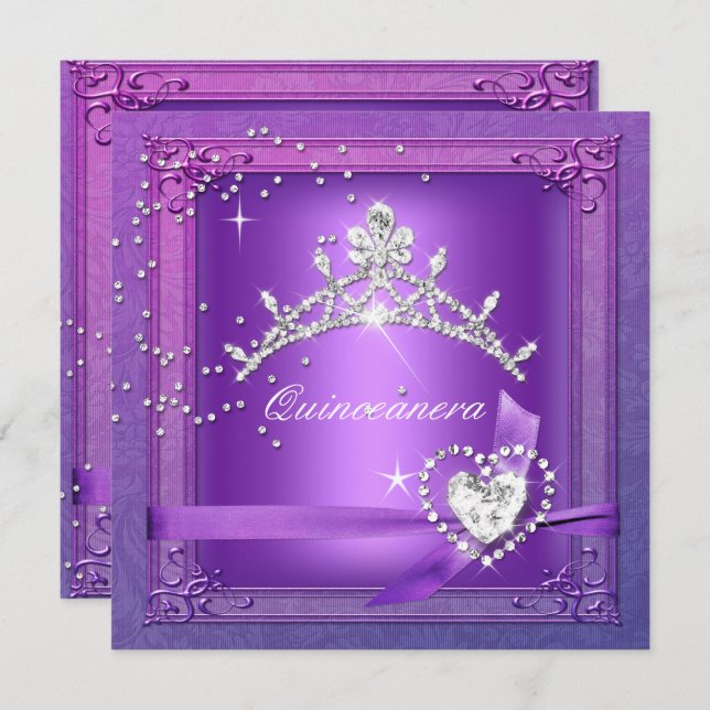Quinceanera 15th Tiara Purple 15 Birthday Party Invitation (Front/Back)
