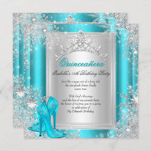 Quinceanera 15th Winter Wonderland Teal Aqua Invitation