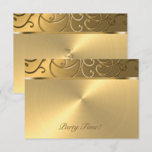 Quinceanera All Gold Filigree Swirl Border Invitation