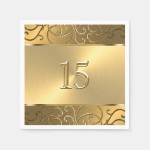 Quinceanera All Gold Filigree Swirl Border Napkin