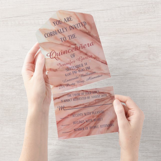 Quinceañera All N One Invitation Pretty in Pink (Tearaway)