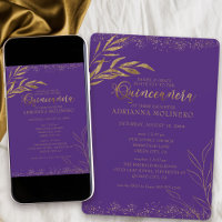 Quinceanera and Mass Elegant Purple and Gold Leaf