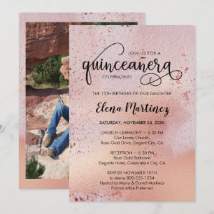 Quinceanera and Mass Elegant Rose Gold Photo Invitation