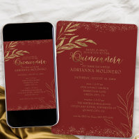 Quinceanera and Mass Red and Gold Leaf