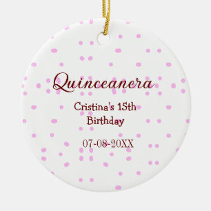 Quinceanera anos 15th birthday add name pink dots ceramic ornament