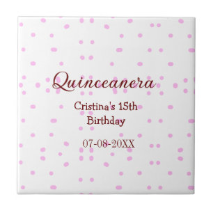 Quinceanera anos 15th birthday add name pink dots ceramic tile