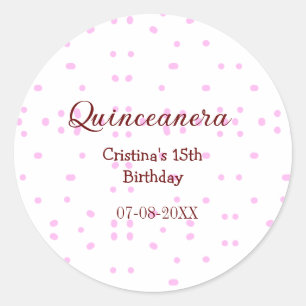 Quinceanera anos 15th birthday add name pink dots classic round sticker