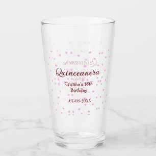 Quinceanera anos 15th birthday add name pink dots glass