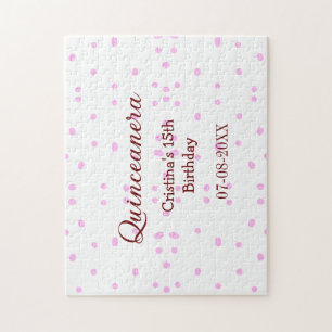 Quinceanera anos 15th birthday add name pink dots jigsaw puzzle
