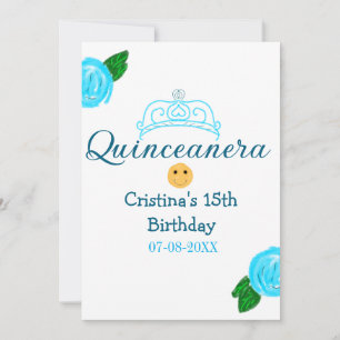 Quinceanera anos 15th birthday blue rose crown art holiday card