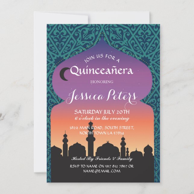 Quinceanera Arabian Nights Birthday Party Invite (Front)