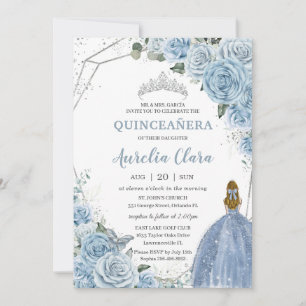 Quinceañera Baby Blue Floral Blonde Princess 15 16 Invitation
