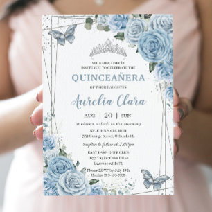 Quinceañera Baby Blue Floral Butterflies 16th  Invitation