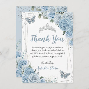 Quinceañera Baby Blue Floral Butterflies Sweet 16 Thank You Card