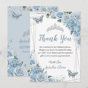 Quinceañera Baby Blue Floral Butterflies Sweet 16 Thank You Card