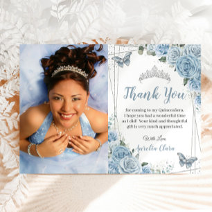 Quinceañera Baby Blue Floral Photo Thank You Card