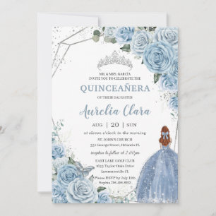 Quinceañera Baby Blue Floral Red Hair Princess 15 Invitation
